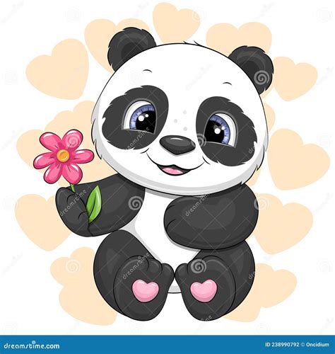 Cute Cartoon Panda With A Flower Stock Vector Illustration Of