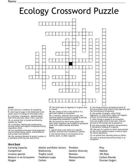 Ecology Crossword Puzzle Wordmint