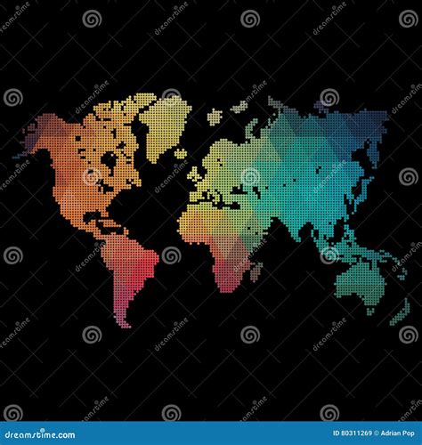 Rainbow Colors World Map Made From Dots Stock Vector Illustration Of