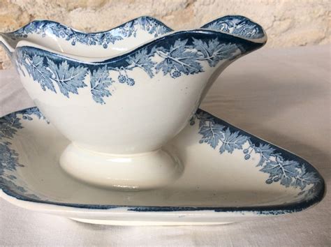 Vintage French Gravy Boat A Blue And White Sauce Boat By St Etsy