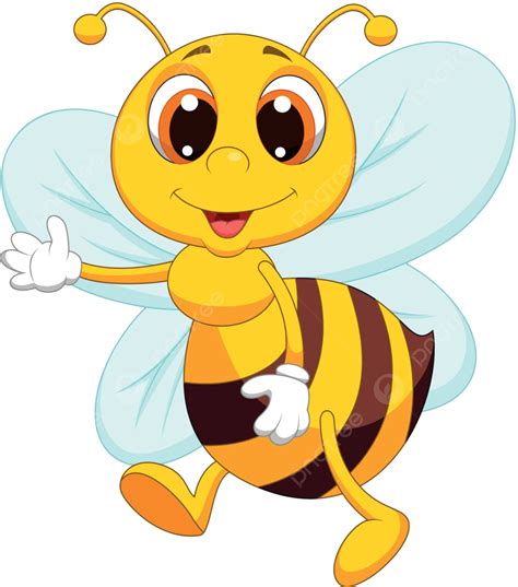 Cute Bee Cartoon Waving Cute White Insect Vector Cute White Insect