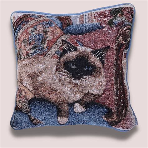 Vintage Needlepoint Tapestry Siamese Cat Decorative Throw Etsy