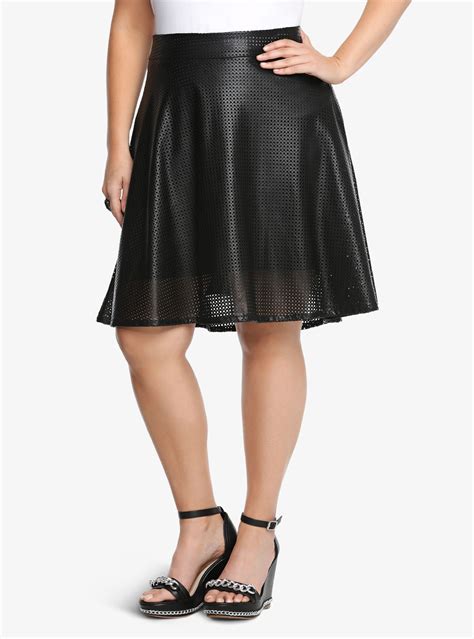 Perforated Faux Leather Skater Skirt Leather Skater Skirts Plus Size