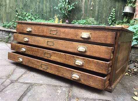 Aluminum frame and brass clad. Architects Plan Chest Coffee Table - Oak with Original ...