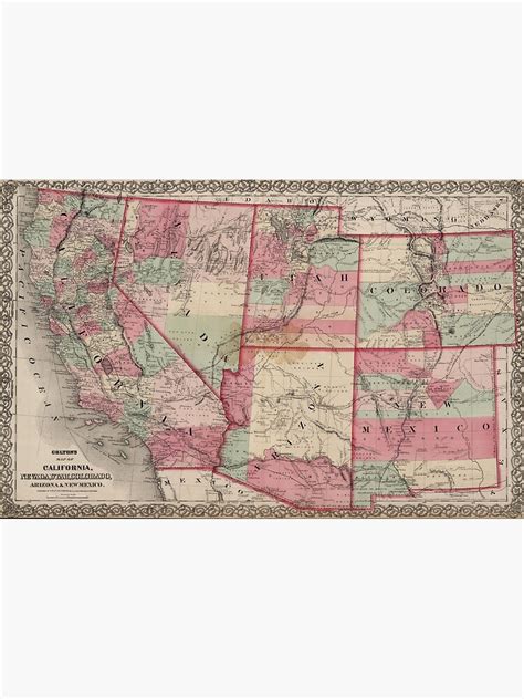 Vintage Southwestern United States Map 1869 Photographic Print By