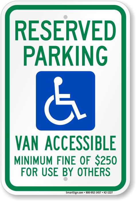 Aluminum Ada Handicapped Sign Minimum Fine Of 250 Sign