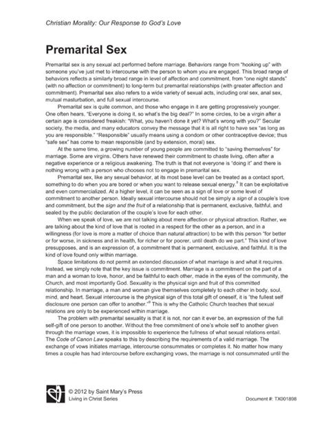 Premarital Sex Saint Marys Press