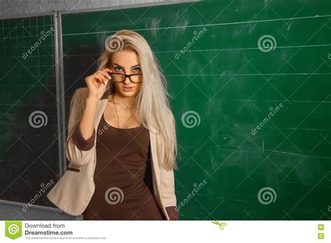 Beautiful Blonde Teacher At School Stock Image Image Of