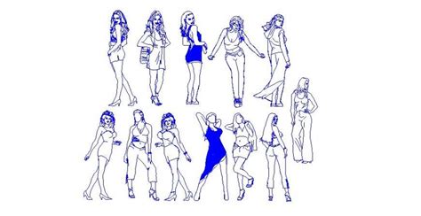 Multiple Fashion Model Women Elevation Blocks Cad Drawing Details Dwg