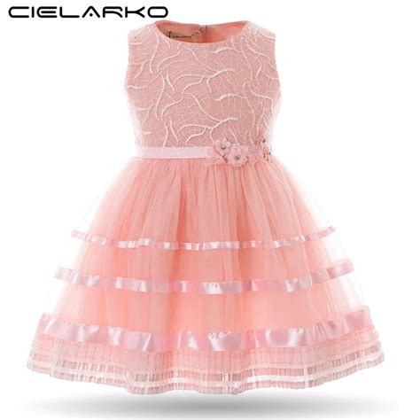 Cielarko Girl Dress Striped Flower Children Princess Dresses Lace Mesh