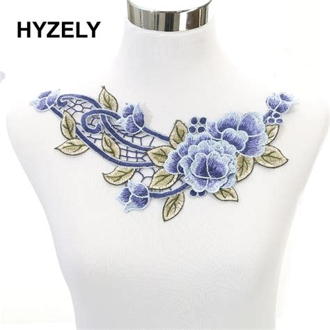 1pc blue embroidery floral lace collar neckline fabric diy collar lace fabrics for sewing