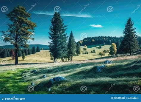 Majestic Forest with Rolling Hills and Clear Blue Sky, Perfect Place