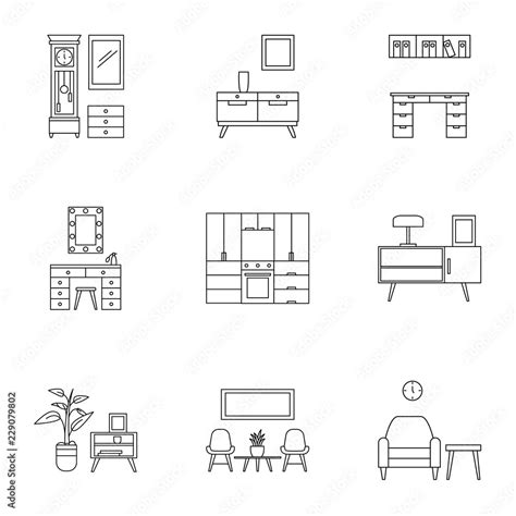 Modern Home Furniture Icon Set Outline Set Of 9 Modern Home Furniture