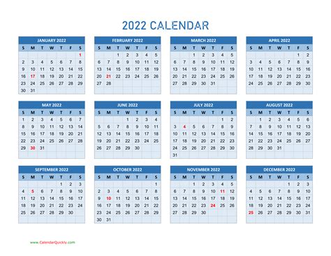 Year 2022 Calendars Calendar Quickly