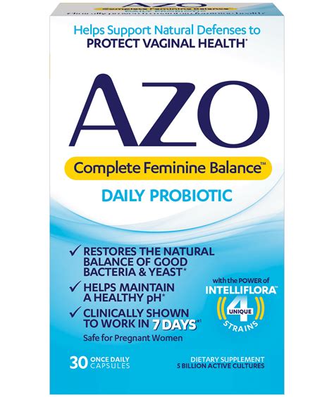 Azo Complete Feminine Balance Daily Probiotic For Women Supports Vaginal Health 30 Ct
