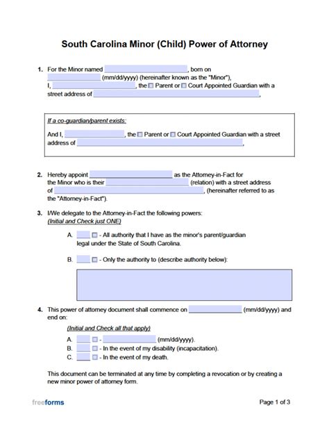 Free South Carolina Minor Child Power Of Attorney Form Pdf Word