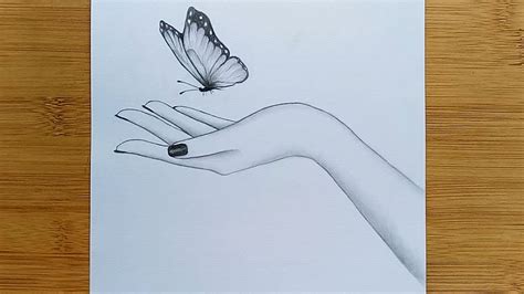 How To Draw Butterfly In Hand With Pencil Sketch Step By Step Youtube