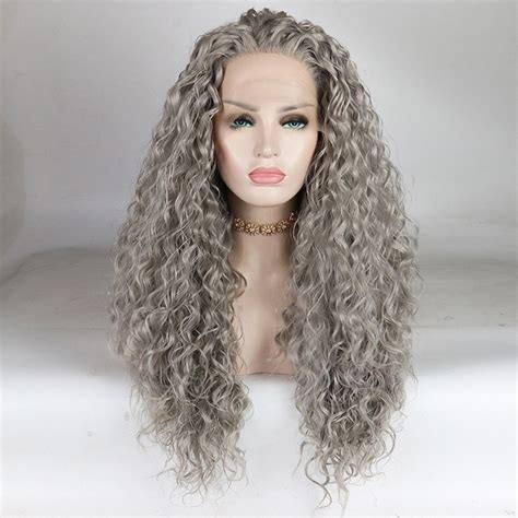 fantasy beauty gray curly wig with natural hairline 180 density heat resistant lace front wig