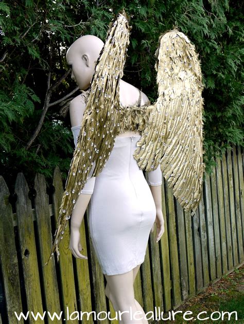 extra large rhinestone gold angel wings cosplay dance costume rave bra halloween burlesque show