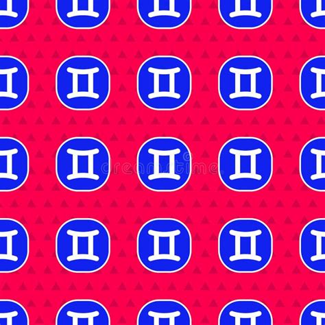 Blue Gemini Zodiac Sign Icon Isolated Seamless Pattern On Red