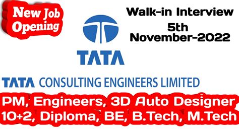 Tata Consulting Engineers Ltd Walk In Interview 2022 | TCE Job Openings