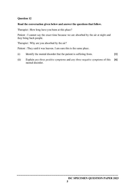 ISC Class 12 Psychology Specimen Paper 2024 PDF NCERT Expert