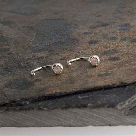 Opal Stone Open Hoops Dainty Earrings Hugging Hoop Earrings Etsy