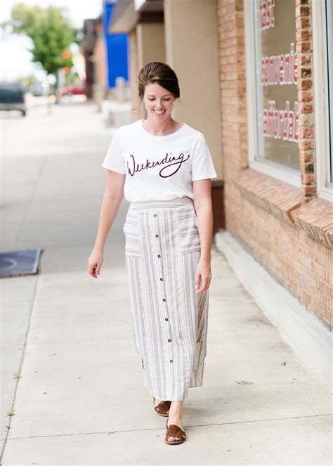 Womens Modest Striped Button Linen Midi Skirt Inherit Co Midi Skirt Skirts Long Khaki Skirt