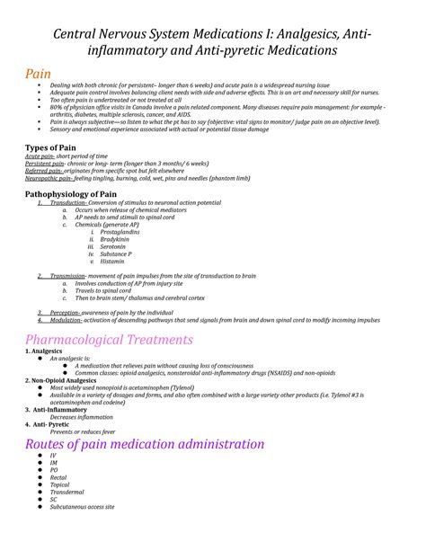Cns Medications Part 1 Central Nervous System Medications I