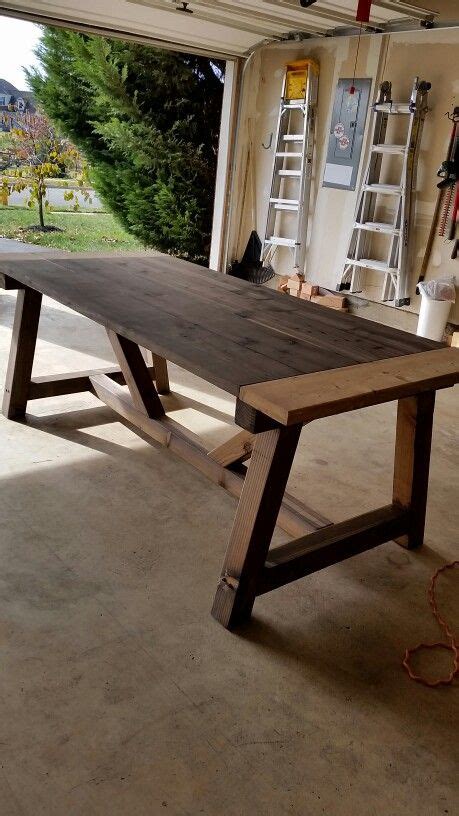Farmhouse Table W Diagonal Brace And After Aplying A Vinegar Steel Wool