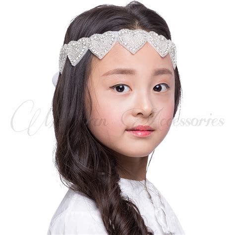 Silver Luxury Trendy Flower Heart Strip Rhinestone Kids Headbands