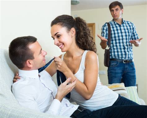 Man Seeing Girlfriend Cheating On Him Stock Image Image Of Catching Partner 72311765