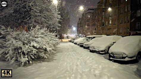 Heavy Snowfall In Helsinki Finland Night Walk In Kallio District