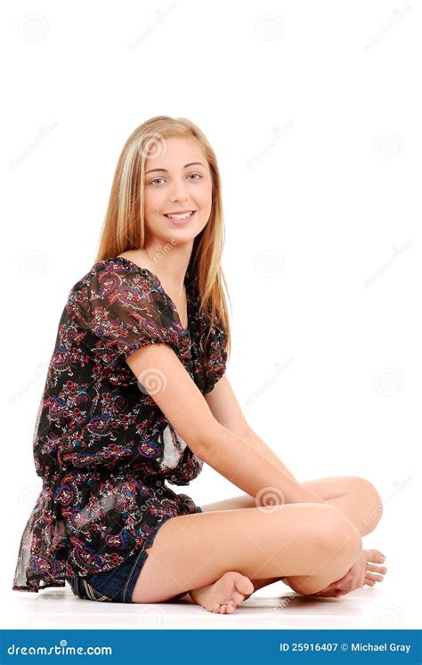 Young Teen Girl Sitting Crossed Legged Stock Image Image Of Model