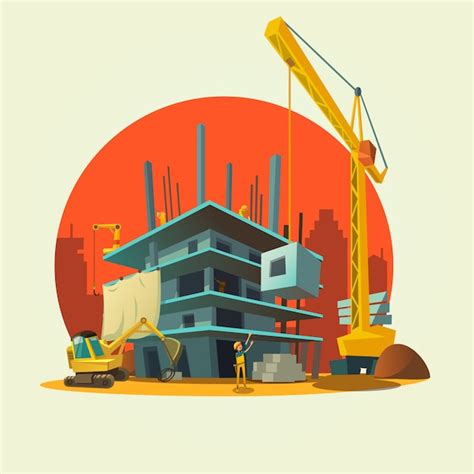 Free Vector Construction Concept With Retro Style Concept Workers And