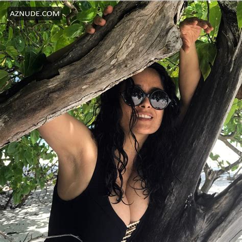 Salma Hayek Sexy In A Black One Piece Swimsuit On The