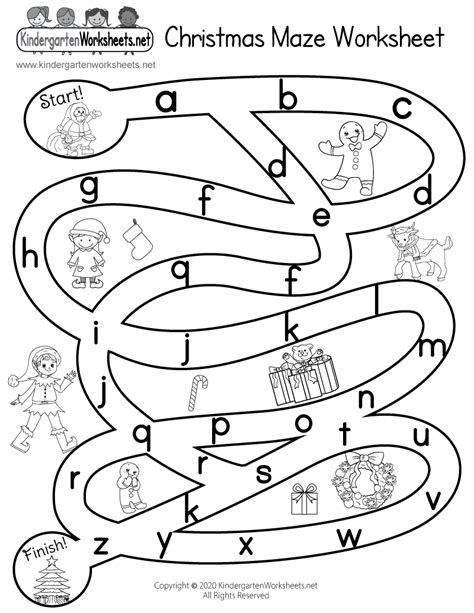 Christmas worksheets and teaching activities. Free Printable Christmas Maze Worksheet for Kindergarten