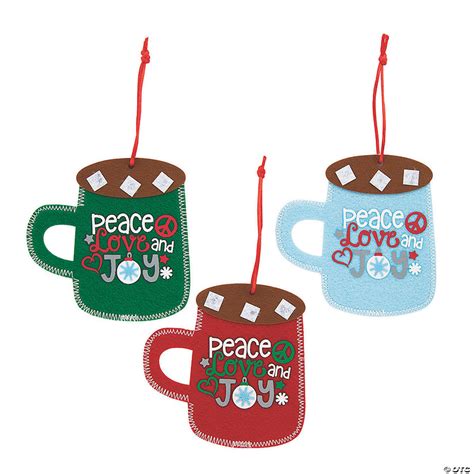Peace Love And Joy Hot Cocoa Mug Felt Christmas Ornaments 12 Pc