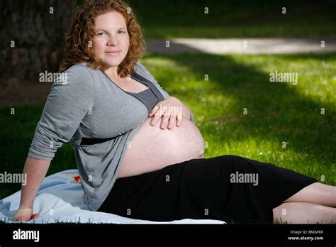Pregnant Woman Full Term Bare Stomach Stock Photo Alamy
