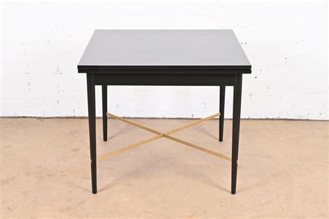 Paul Mccobb Connoisseur Collection Black Lacquer And Brass Flip Top Dining Table For Sale At 1stdibs