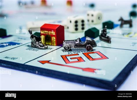 Monopoly Board Game Close Up With The Car Passing The Go The Classic Real Estate Trading Game