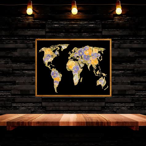 Gold World Map Digital Artwork Digital Design Printable Etsy