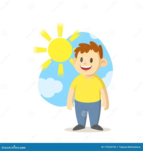 Smiling Boy Standing Under The Sun In The Summertime Cartoon Character
