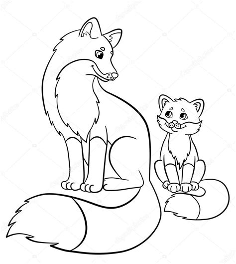 Coloring Pages Wild Animals Mother Fox With Her Little Cute Baby Fox