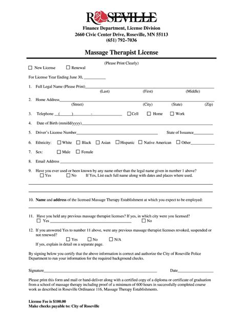 Minnesota Massage Therapist License Form Fill Out And Sign Printable