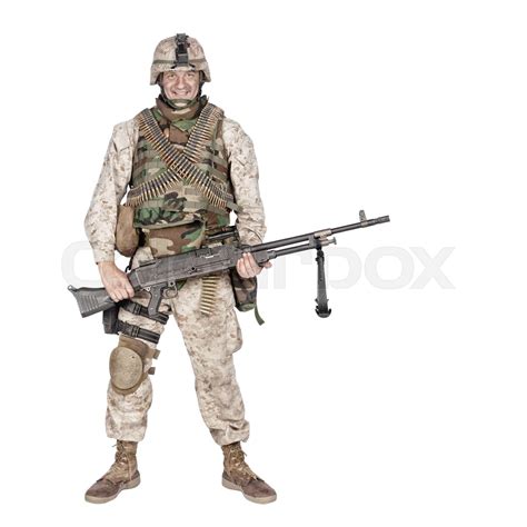 Soldier With Machine Gun Isolated Studio Shoot Stock Image Colourbox