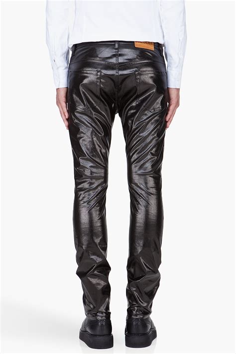 mugler faux leather pants in black for men lyst