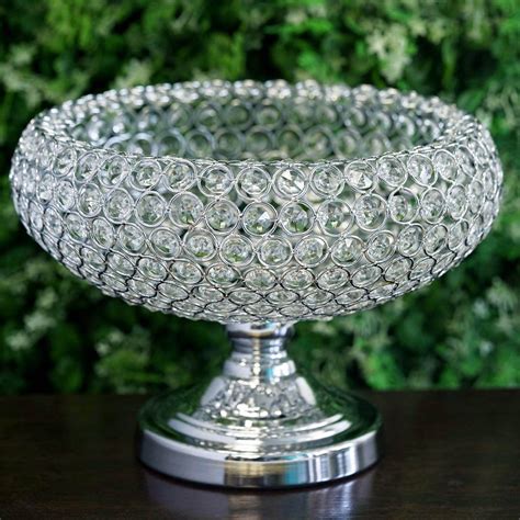 2 Pack 9 Silver Acrylic 300 Crystal Beaded Bowl Pedestal Vase Decorative Bowl Centerpiece