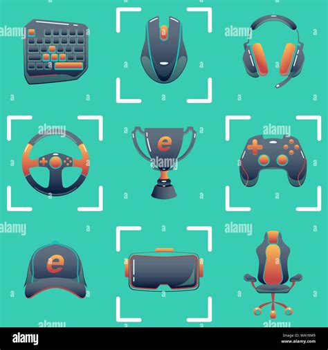 Color Esports Icons Set Game Tournament Vector Gaming Devices In Dark