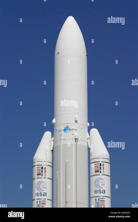 Ariane Space Rocket With European Space Agency Esa Titles Stock Photo